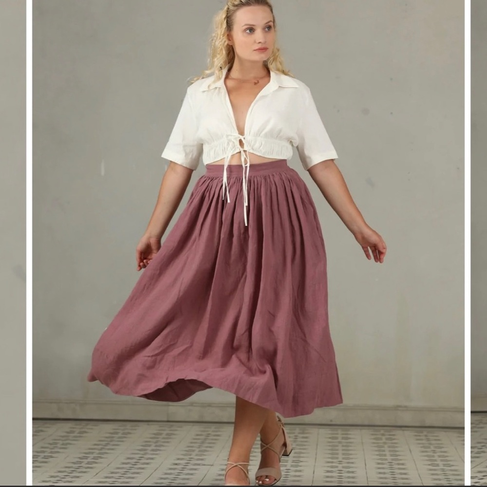 Linennaive Daisy 03 Ashed Lilac Linen Skirt Size Large Plum